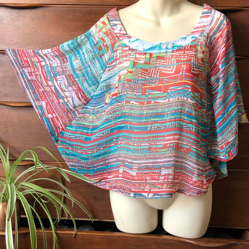 Colorful Geometric Sheer Poncho Style Top